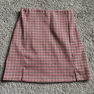 J. GALT Pink Plaid Zip Up Back Front Slits Mini Skirt Size Small